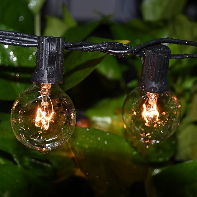 SUNSGNE 100Ft Patio String Lights Waterproof G40 Outdoor String Lights with 105 Clear Edison Bulbs, Globe Bulb Lights for Indoor Outdoor Commercial Decor, E12 Base, Black Wire