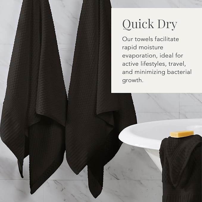 NY Loft Bath Towel 4 Pack, 100% Cotton, Super Soft & Absorbent, Quick-Dry, Textured, Durable, Premium Thick, 30" x 52", Black