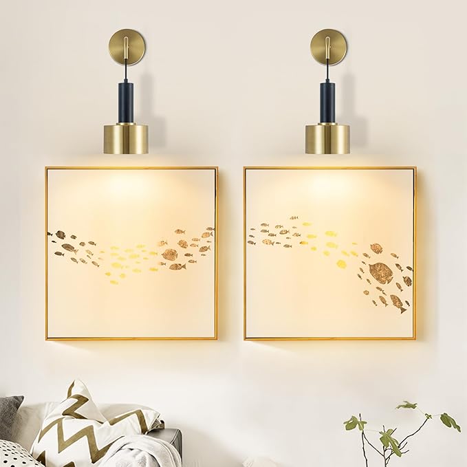 Battery Operated Wall Sconces Set of 2,Black Gold Wireless Sconce Wall Lighting Dimmable Indoor,E26 Base Modern Led Wall Lamp Fixtures for Bedroom Living Room Hallway Corridor Porc