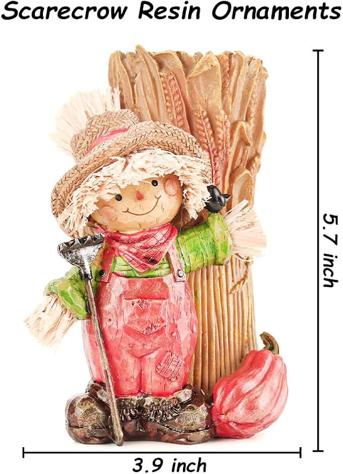 Handcrafted Thanksgiving Scarecrow Figurines, Fall Harvest Tabletop Decorations with Candle Holder, Autumn Resin Decor for Home, Porch, or Garden (Boy)