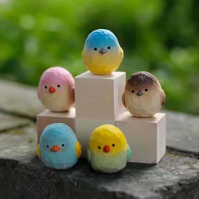 Bird Figurines Small Bird Figurines Home Decor Hand Carved Painted Wooden Statues for Home Decor, Gift for Bird Lovers,Housewarming, Birthday, Christmas (Blue and White)