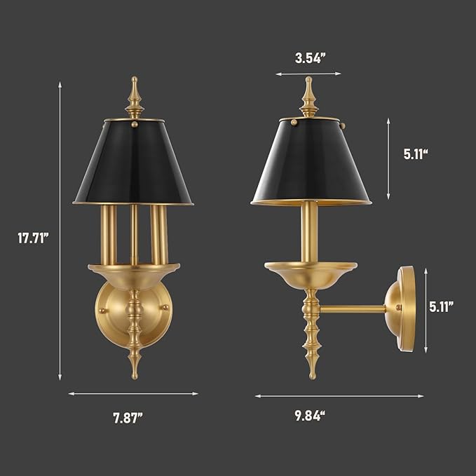 Brass Wall Sconce 2-Lights Modern Gold Black Bathroom Wall Lighting Vanity Light Fixtures Solid Copper Shade Industrial Wall Mount Lights for Bedroom Living Room E12