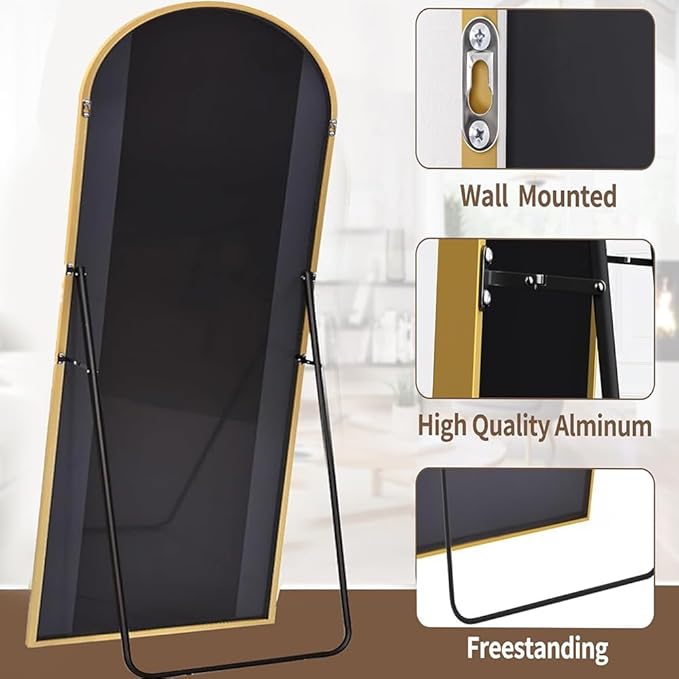 Arched Full Length Mirror, 76"x34" Large Floor Mirror, Full Body Mirrors for Leaning or Hanging, Standing Mirrors for Bedroom, Living Room,Dressing Room, Aluminum Alloy Frame, Gold