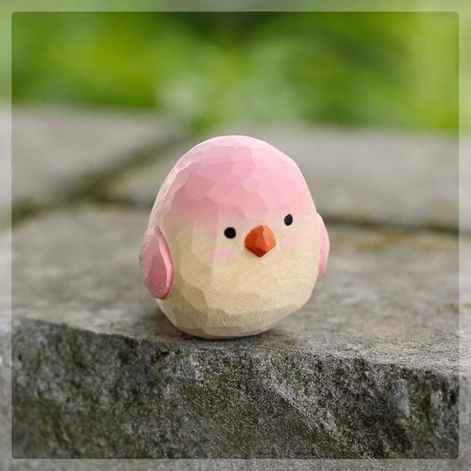 Bird Figurines Small Bird Figurines Home Decor Hand Carved Painted Wooden Statues for Home Decor, Gift for Bird Lovers,Housewarming, Birthday, Christmas (Pink)