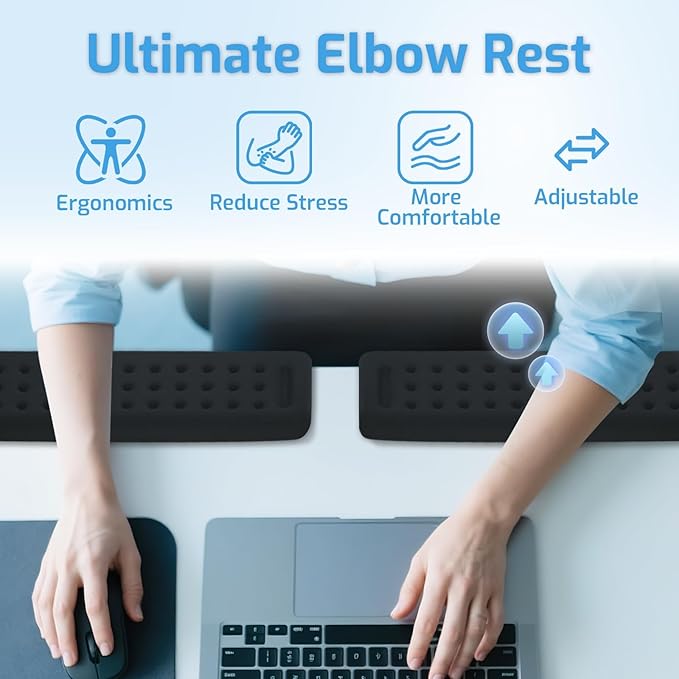 2-Piece L-Shaped Desk Edge Cushion,Memory Foam Elbow Pad & Wrist Rest,Non-Slip Ergonomic Design for Comfortable Typing & Elbow Pain Relief,Ideal for Office, Gaming,Home Use (Black)