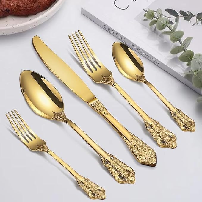 20-Pcs Luxury Silverware Set, Royal Flatware Set, Modern 304 Stainless Steel Flatware, Cutlery, Tableware (Gold, 20)