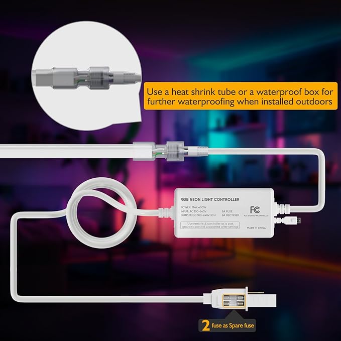 131ft RGB LED Neon Rope Light,IP65 Waterproof Dimmable LED Strip,16 Colors Flexible Neon Rope Lights with Remote Control,Suitable for Supermarket,Building,Celebration,ETL Listed,110-130v