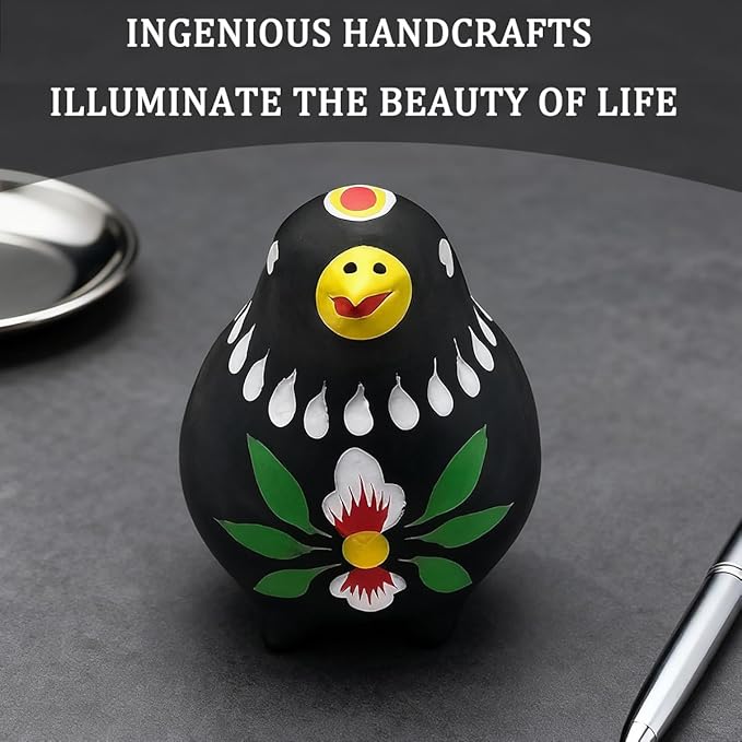 Decorative Clay Bird Figurines Hand-Painted Folk Art Design Collectible Smal Figurines Holiday Birthday Couples Friend Unique Gift Idea Decorative Home Art Table Bring Good Luck (Black)