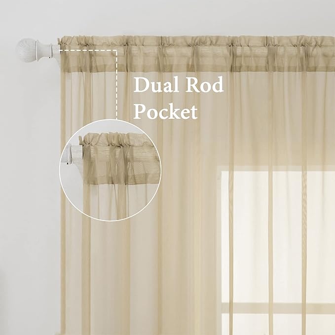 MIULEE 2 Panels Solid Color Sheer Window Curtains Elegant Window Voile Panels/Drapes/Treatment for Bedroom Living Room (54X54 Inches Beige)