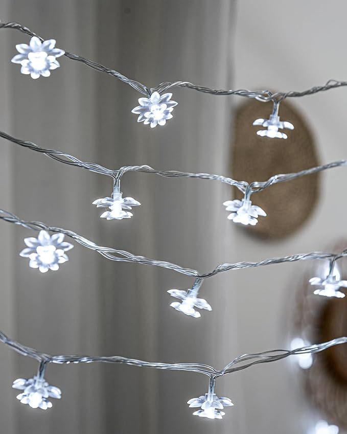 Flower String Lights 59 Ft 100 LED Fairy Lights Plug in with Remote Timer Connectable Twinkle Lights for Bedroom Wedding Patio Classroom Dorm Kids Room Indoor Outdoor Decor, Cool White