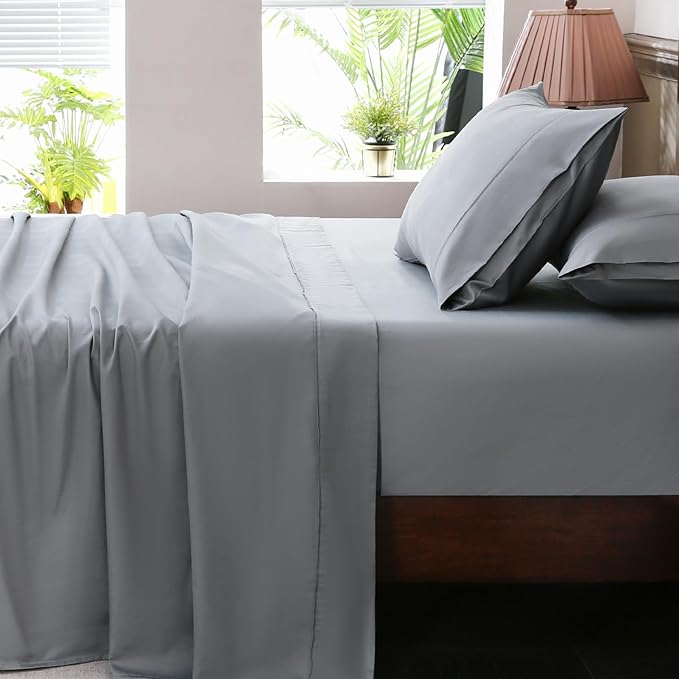 Extra Deep Pocket King Sheets 18-24 Inch 100% Egyptian Cotton 1000 Thread Count Sateen Weave Soft Breathable 4 Pieces(King,Grey)