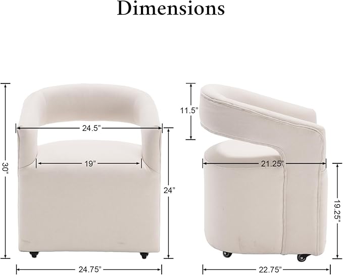 Modern Dining Chair, Upholstered Dining Room Chair with Casters Linen Fabric Accent Chair for Dining Room Living Room, 1PC, Beige