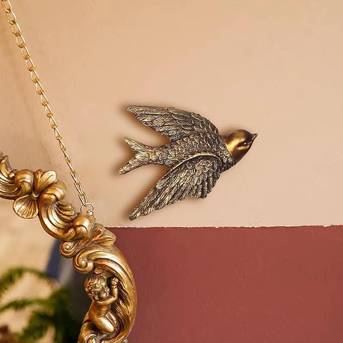 S-MANTIS Vintage Wall Sculpture, Antique Pediment Hallway Wall Art, Hand Painted Bird With Exquisite Wing And Feather Details, Aesthetic Room Decor Unique Gift (Antique Bird)
