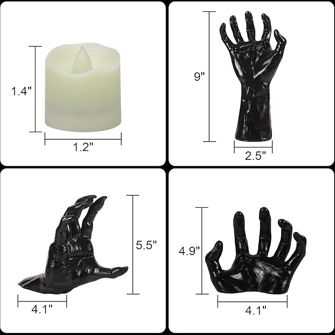 Gothic Wall Decor, Set of 3 Wall Mounted Creepy Ghost Hands with Tea Lights Candles, Spooky Goth Decor Black Horror Reaching Ghost Hands for Halloween Spooky Hainging Decorations