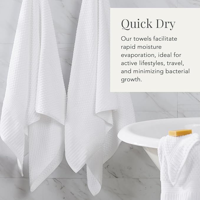 NY Loft 100% Cotton Hand Towel 6 Pack | Super Soft & Absorbent Quick-Dry Hand Towels 16" x 28" |Textured and Durable Cotton | Trinity Collection (6 Pack Hand Towel, Bright White)