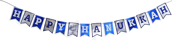 Happy Hanukkah Banner Chanukah Decorations, (2) - 5 Feet In Length