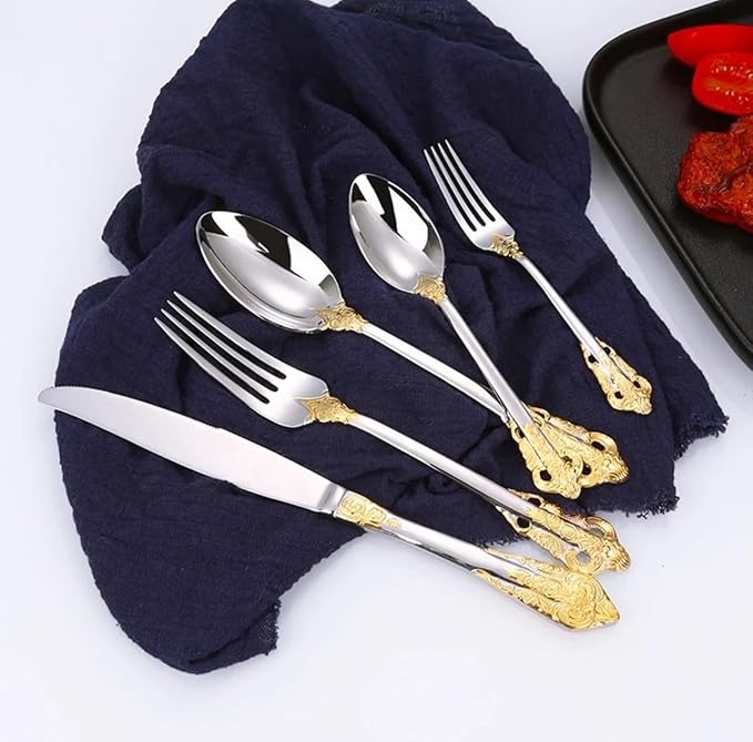 20-Pcs Luxury Silverware Set, Royal Flatware Set, Modern 304 Stainless Steel Flatware, Cutlery, Tableware (Gold & Silver, 20)