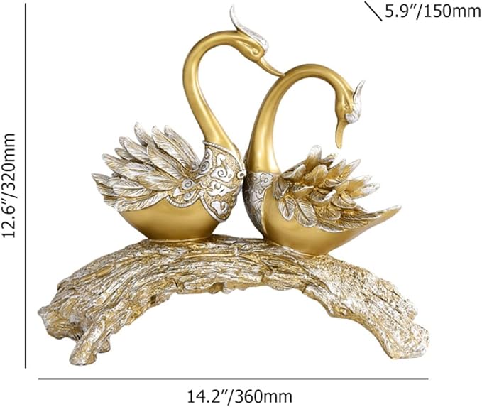 14.2" Gold Couple Swan Decor Figurine Modern Simulation Animal Sculpture Art Ornament Home Table Statue