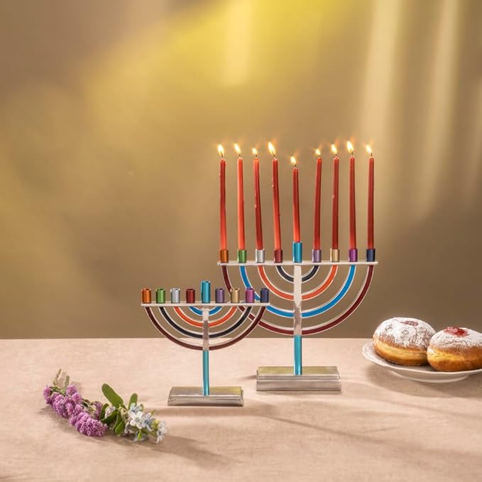 Yair Emanuel Hanukkah Menorah Classic Style Colored Branches (Multi Color, Large)