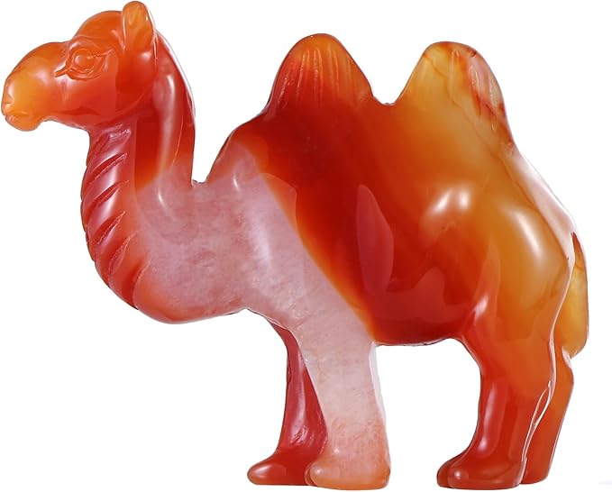 2.5" Crystal Camel Statue Red Carnelian Animal Carvings Collective Camel Sculpture Healing Stone Paperweight Home Gifts Decor