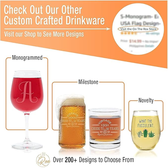 (L-Monogram)- 4 Piece Set of 11 Ounce Engraved Heavy Base Rocks Glasses Elegant Glass-Multi-Purpose Beverage-Rocks Glass- Gift for any Occasion- By: On The Rox