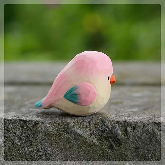 Bird Figurines Small Bird Figurines Home Decor Hand Carved Painted Wooden Statues for Home Decor, Gift for Bird Lovers,Housewarming, Birthday, Christmas (Pink)