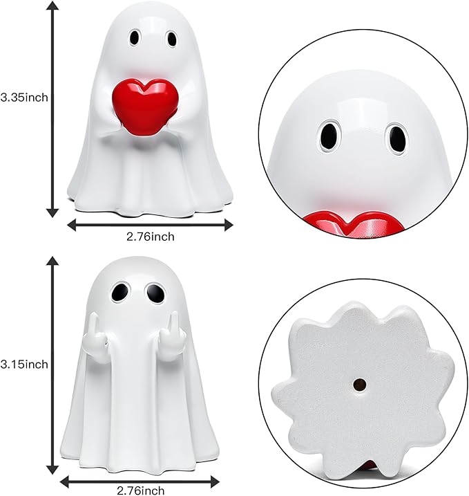 Halloween Ghost Figurine Decor - 2Packs Funny Middle Finger & Heart Hallowen Statue, Cute Spooky Ghosts Figurine Hallowee Decoration for Gift Props Tabletop Home Decor New Year's Gifts