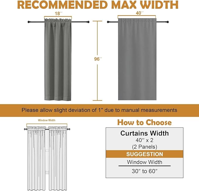 Aiyufeng Light Grey Blackout Curtains for Bedroom 96 Inches Long 2 Panels, Thermal Insulated, Energy Saving Living Room Window Treatment Curtains Blackout Drapes, W40 x L96 Inch, Light Grey