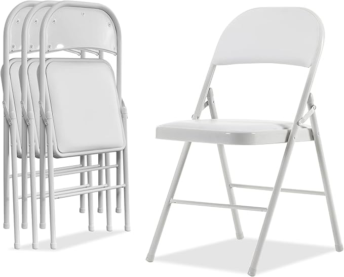 Karl home 4 Pack White Folding Chairs with Padded Seats for Outdoor & Indoor, Portable Stackable Commercial Seat with Steel Frame for Events Office Wedding Party, 330lbs Capacity