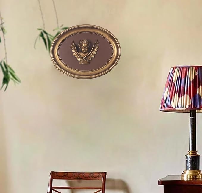 S-MANTIS Vintage Wall Sculpture, Antique Pediment, Hallway Wall Art, Hand Painted Wall Decoration With Intricate Cherub Wings Centerpiece, Gallery, Unique Gift (Antique Gold- Cherub)