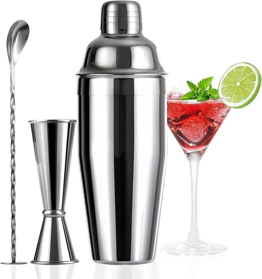 24oz Cocktail Shaker Set with Minimun 1/8oz Scale 1 oz 2oz Jigger - Monogramm Initials Martini Shaker Set - 304 Stainless Steel Bar Shaker - Personalized Gift for Friend,Husband-Blank