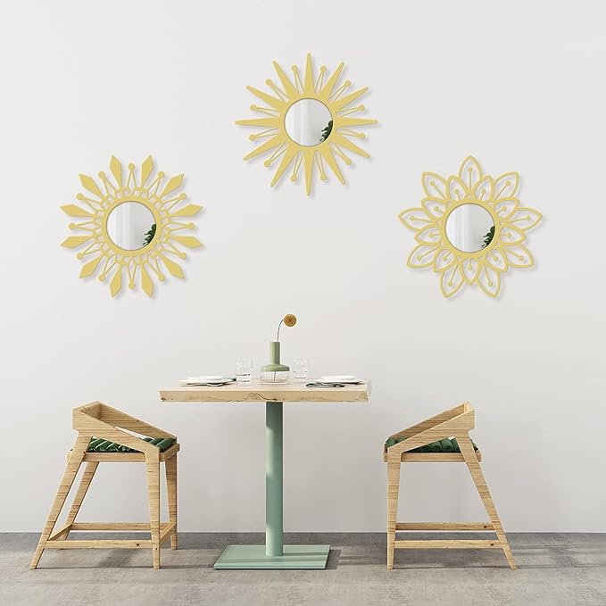 Golden Decorative Wall Mirrors Crown Shaped Wall Mirror Boho Wall Decor, for Living Room, Bedroom, Hanging Decor Mirror Set of 3