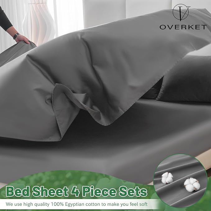 1000 Thread Count Egyptian Cotton Sheets Queen Size Set 4PCS Sateen Weave Soft Breathable 16-Inch Deep Pocket(Queen,Dark Grey)