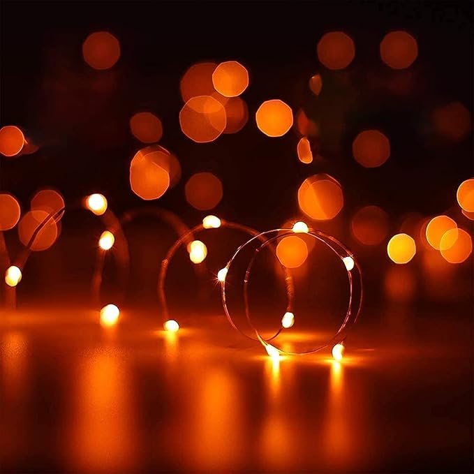 12 Pack Orange Halloween Lights Battery Operated String Lights 7 Feet 20 Led Fairy Lights Waterproof Mini Lights Silver Wire for DIY Indoor Outdoor Xmas Bedroom Holiday Halloween Party Decorations