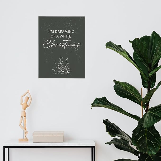 BIWSHA Christmas Dark Gray Wall Art, Winter Wall Print Decor, I'm Dreaming of White Christmas, Canvas Wall Art for Home Living Room Bedroom 1114 Inch