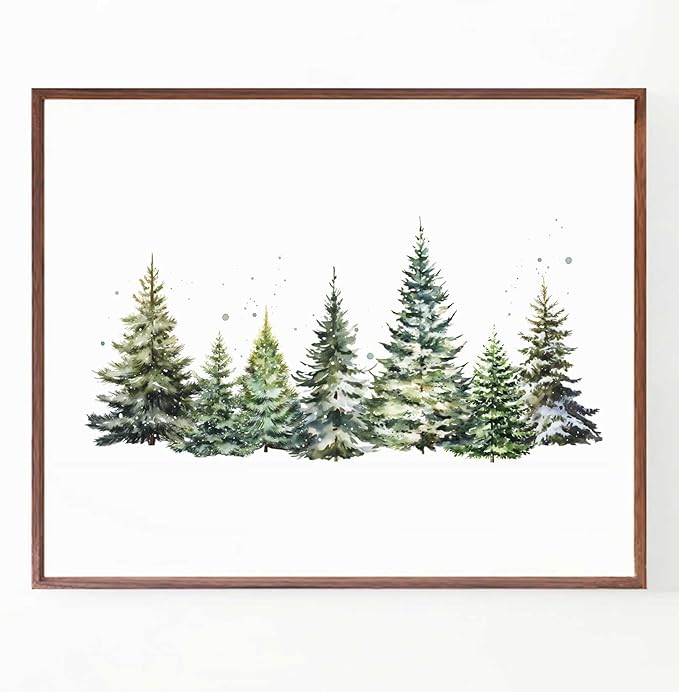 Christmas Tree Print, Winter Landscape, Watercolor Christmas Tree Painting Print, Pine Tree Art, Farmhouse Christmas wall art, Winter Wall Art