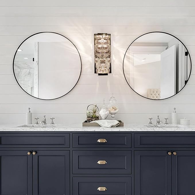 HuisMier Modern Crystal Wall Sconce, Black Dimmable LED Wall Light Fixtures with 3 Color Temperature, Luxury Black Bathroom Wall Sconce for Bedroom Living Room Mirror Stairway Hallway