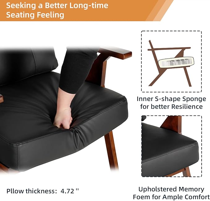 AODAILIHB Accent Chairs Set of 2, Mid Century Modern Accent Chairs, Retro Wood and Leather Armchairs, Lounge Reading Comfy Arm Chair for Living Room, Bedroom, Studio, Office (2, Black)