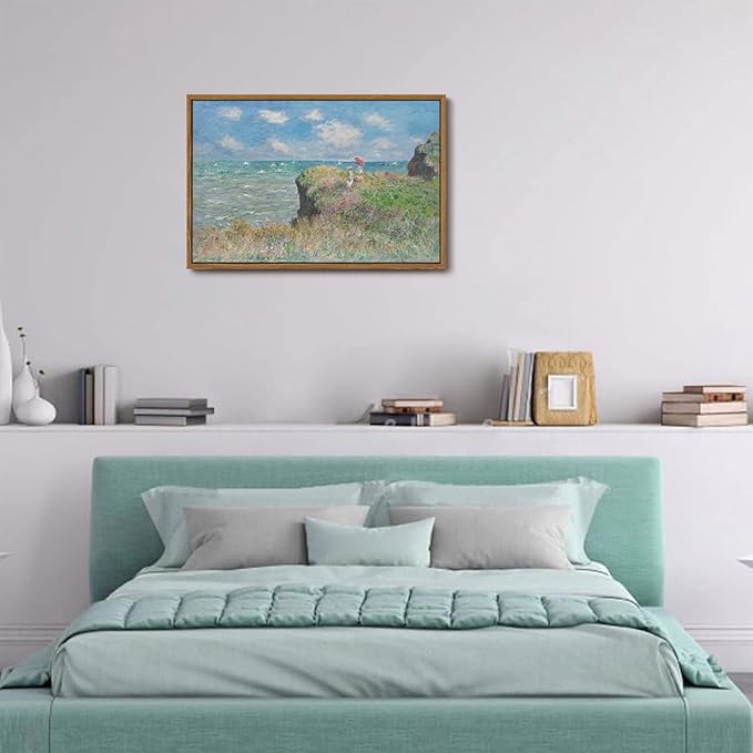 KISSFOX Monet Wall Art Cliff Walk Impressionist Canvas Print Nature Wilderness Painting Gallery Artwork Aesthetic Pictures Decor Living Room Bathroom Office Bedroom