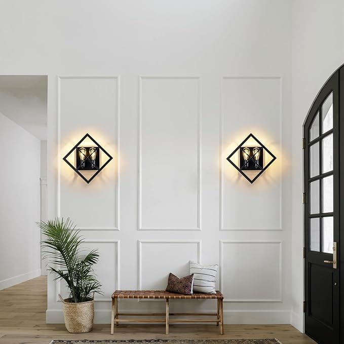 Farmhouse Wall Sconce with Black Finish,Set of 2 Rustic Wall Sconces Indoor Wall Light Fixtures 17.8in for Stairway, Living Room, Bedroom, Bathroom (2 Light,E26 Base, No Bulbs)