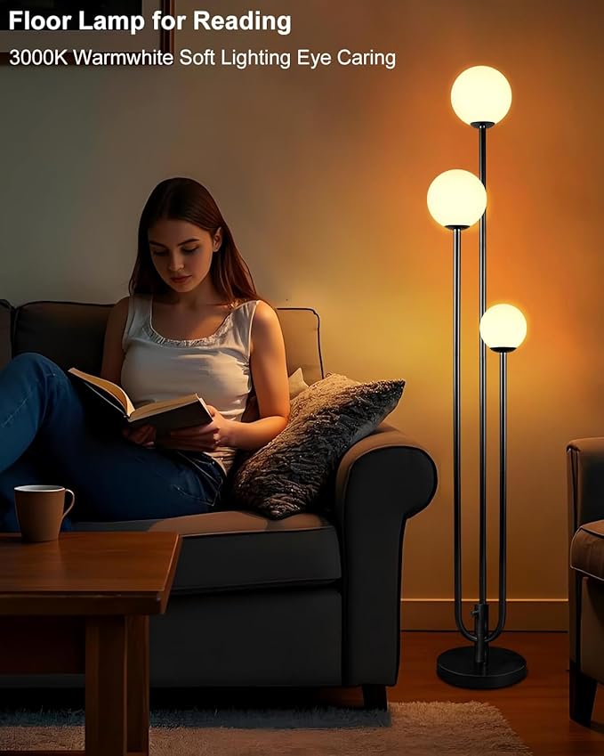 63IN 3-Light Dimmable Floor Lamp, Unique Candle Holder Style Black Tall Standing Lamps with 3000K G9 Bulbs for Reading, Mid Century Modern Floor Lamp for Living Room Bedroom Office