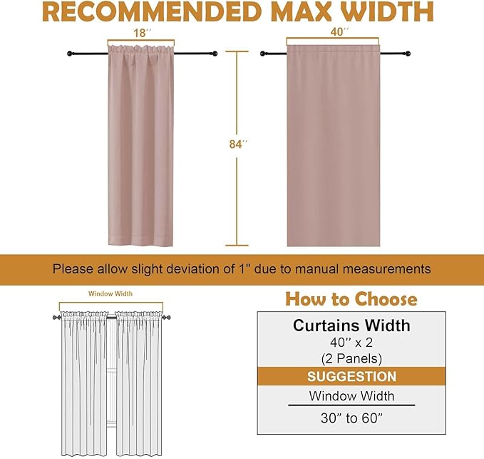 Aiyufeng Blush Blackout Curtains for Bedroom 84 Inch Length 2 Panels Set, Solid Thermal Insulated Privacy Nursery Window Treatment Curtains Blackout Drapes, W40 x L84 Inch, Blush
