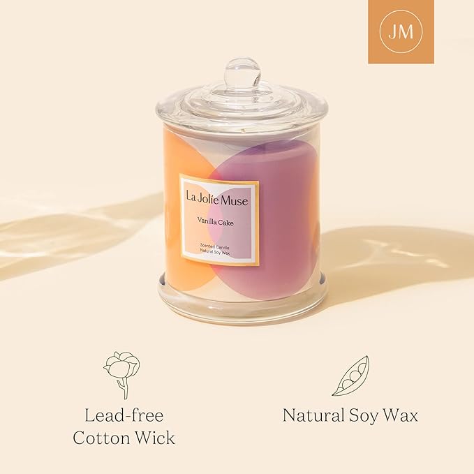 LA JOLIE MUSE Scented Candlse, Vanilla Cake Candle, Luxury Candle Gift, House Warming Gift for New Home, 70 Hours Burning Time