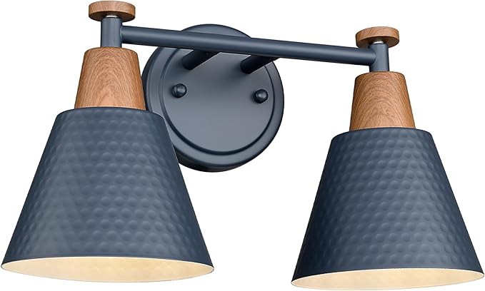 FEMILA 2 Light Bathroom Vanity Light, 15" Modern Bathroom Lighting Fixtures Over Mirror, with Woodgrain Finsih, 4FG59B-2W Blue-NW