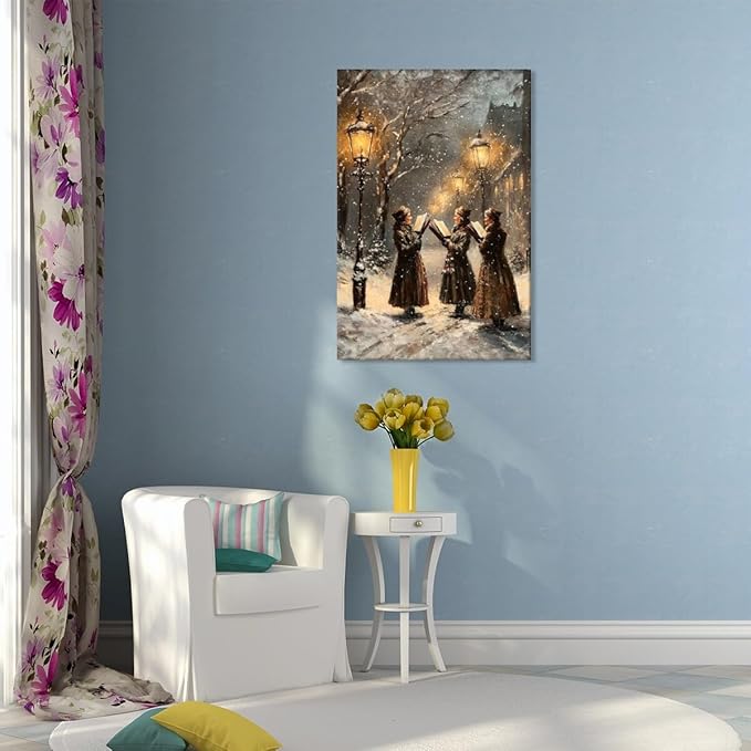 Medpol Vintage christmas wall art snow christmas carolers moody wall decor winter canvas poster for holiday decor apartment dormitory Framed16x24inch