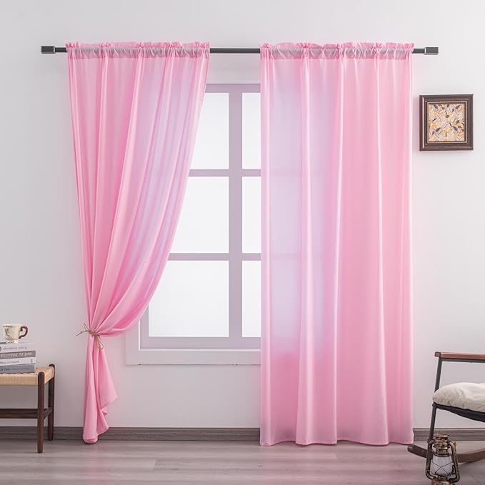 Non-See-Through Light Pink Privacy Semi Sheer Curtains That Let Light in 84 Inches Long Light Filtering Sheer Window Curtains Drapes for Living Room Bedroom 2 Panels Set Light Pink