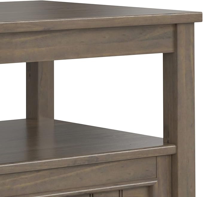 SIMPLIHOME Lev SOLID WOOD 20 Inch Wide Rectangle Transitional End Table with Bottom Drawer in Smoky Brown, For the Living Room and Bedroom