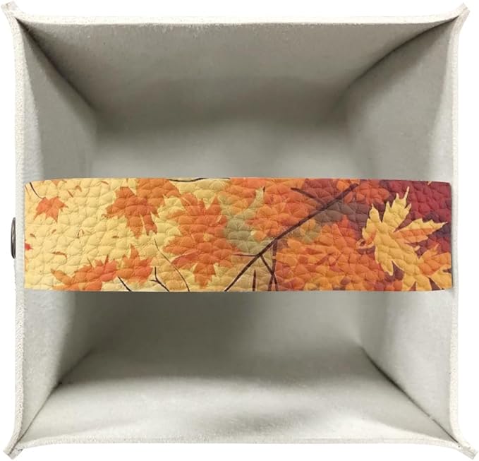 Maple Leaves Elf Tissue Box Holder Square Pu Leather Tissues Cube Box Cover Modern Decorative Thanksgiving Facial Napkin Holder Case for Car Kitchen Bedroom Bathroom