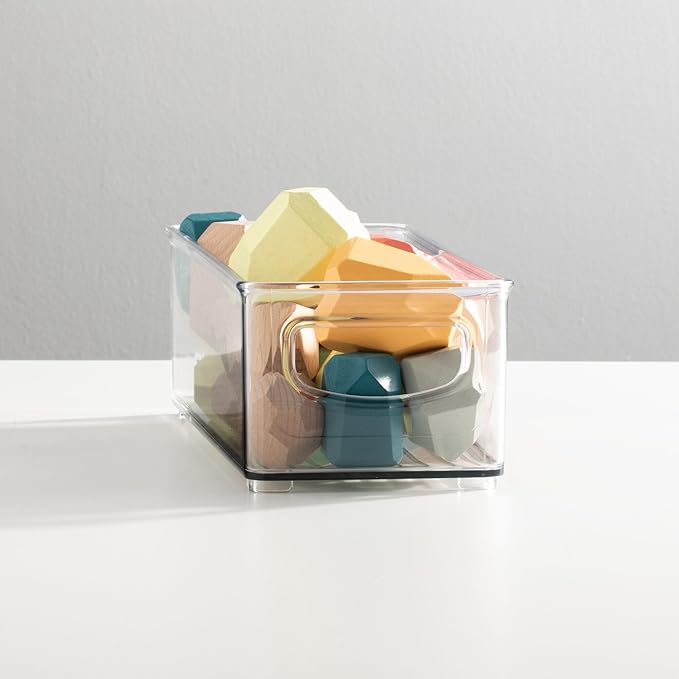 InterDesign iDesign Plastic Stackable Pantry Bin - Storage Bin with Handles for Cabinets or Fridge - Set of 4 - Clear