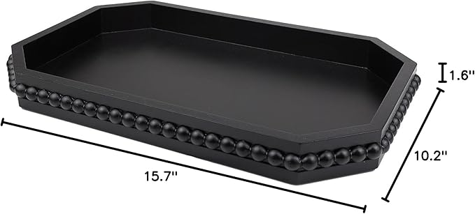 Wood Rustic Serving Tray with Beads, Farmhouse Black Decorative Tray for Table Centerpiece, Christmas Wedding Halloween Home Decor